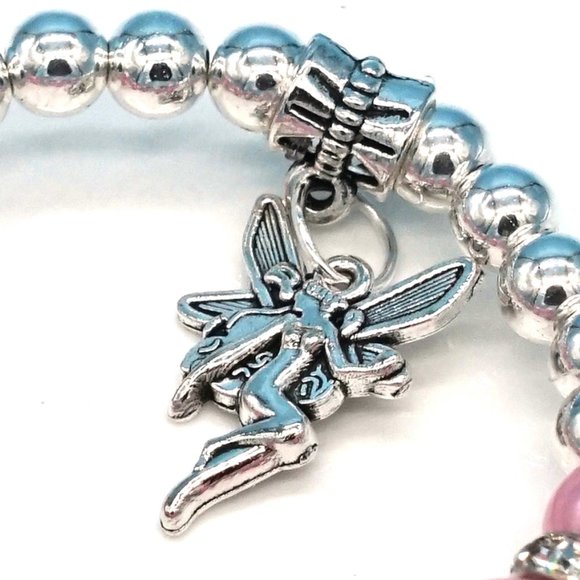 Bracelet Pink Pearls Rhinestones Silver Beads Fairy Charm OS - Picture 2 of 2